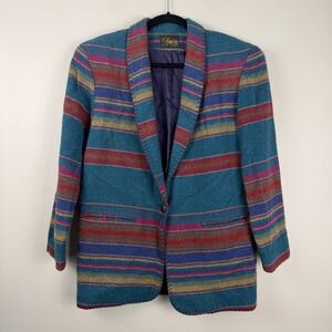 Vintage David Paul New York Blazer Men's S Multicolor Wool Southwestern Striped